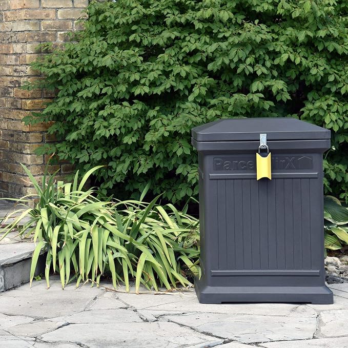 RTS Home Accents Parcelwirx Premium Vertical Storage Cabinet/Lockable Package Delivery Box with Hinged Lid and Smart Lock, Graphite