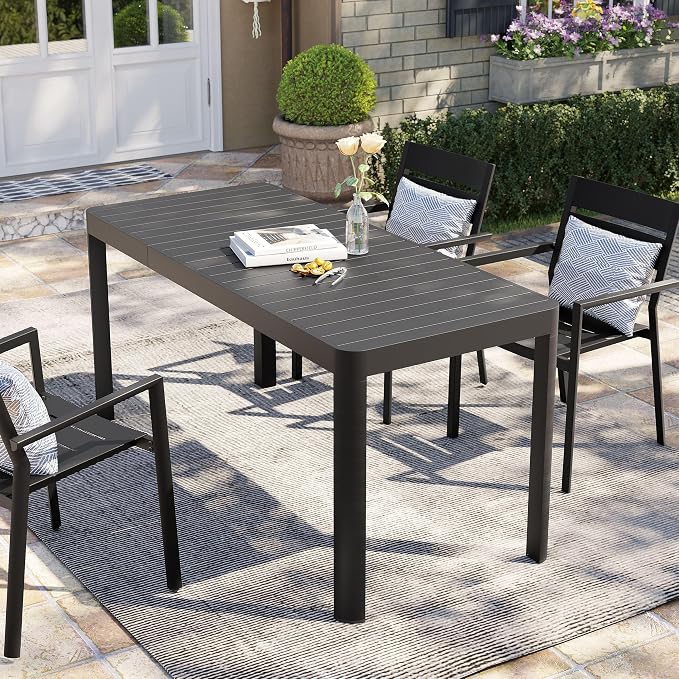 Pellebant Expandable Aluminum Outdoor Dining Table for 4-6, 46.1"-63.8" – Weather-Resistant Patio Table with Sturdy Frame for Deck, Backyard & Poolside