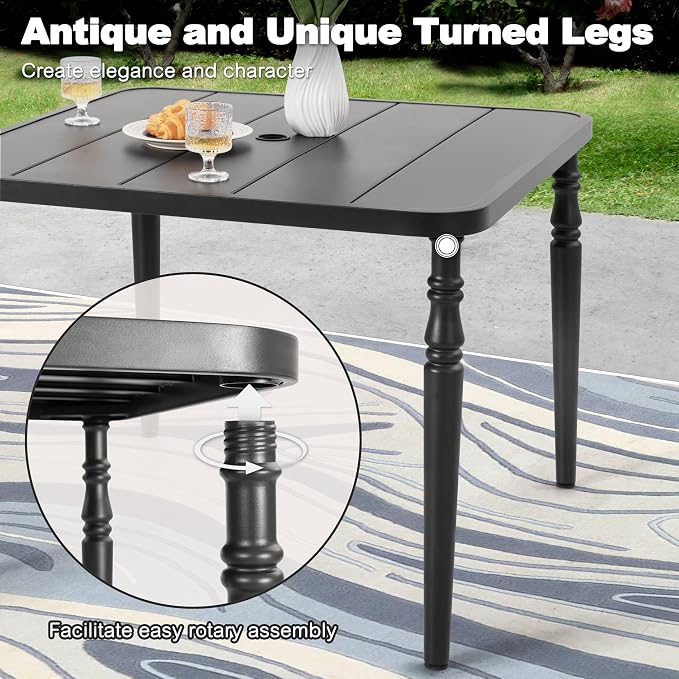 NUU GARDEN 5-Piece Patio Dining Set with Umbrella Hole, Patio Table and Chair Set for 4, All-Weather Textilene Outdoor Furniture with Galvanized Metal Frame, Swivel Design, Black and Light Gray