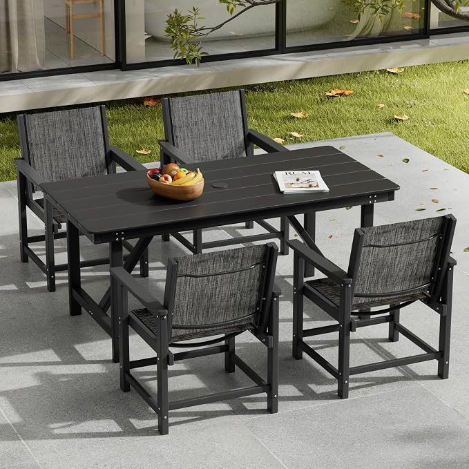 Amopatio 5 Piece HDPE Patio Dining Set for 4 | Weather Resistant; With Umbrella Hole