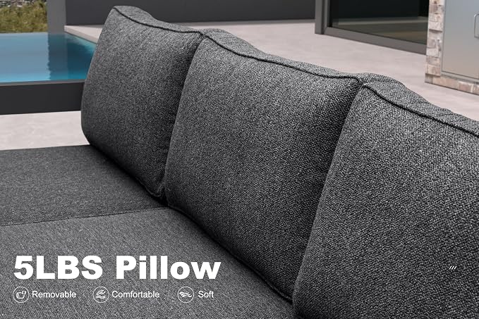 PURPLE LEAF Patio Furniture Set U-Shaped Outdoor Couch with 9.6" Thick Cushion and Soft Pillows 7 Piece Outdoor Sectional Sofas with Ottoman Modern Patio Conversation Sets for Yard Porch Deck, Grey