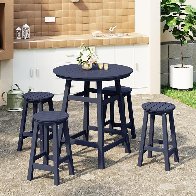 WestinTrends Malibu 5-Piece HDPE Outdoor Patio Dining Bar Bistro Table Set with Counter High Round Bar Stools
