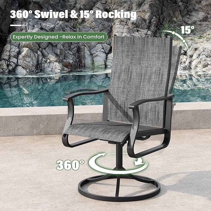 UDPATIO 5 Piece Outdoor Patio Table and Chairs Set for 4, 39" Black Round Table with Umbrella Hole, Gray Patio Chairs, Patio Table with Chairs, Outdoor Patio Dining Set for Lawn, Backyard, Deck