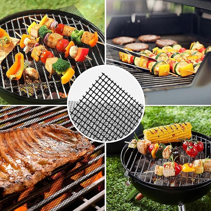 Dailyart Grill Mesh Mat - Set of 5 Non-Stick Mesh Grill Mats for Outdoor Grill -Even Heating&Easy to Clean& Reusable Outdoor BBQ Accessories, Works on Gas, Charcoal, Electric Grills 15.75 x 13" Black