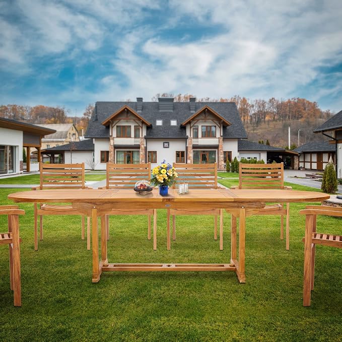 Teak Wood Santa Cruz Oval Double Extension Outdoor Patio Dining Table, 78 to 118 inches