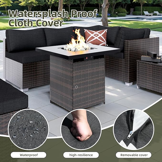 Patio Furniture Set All-Weather Outdoor Sectional Patio Furniture Set Including 7-Seated Sofa, for Any Patio,Black