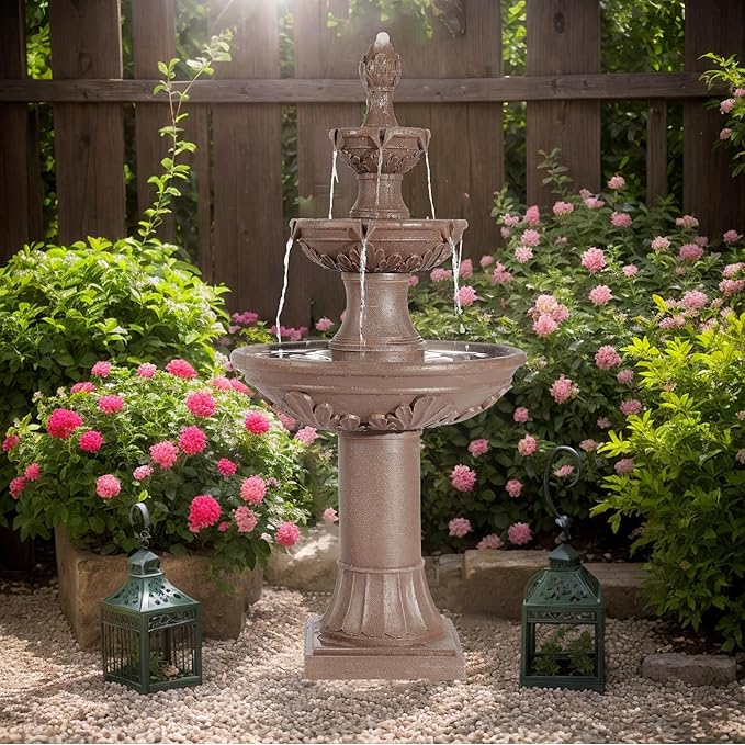 MAGIC UNION Outdoor Garden Water Fountains, 48.4''H Italian Style Fountain and Waterfall Outside, 3-Tier Large Bubbler Cascading Indoor Floor Fountain Features with Pump for Home Yard Decor (Brown)