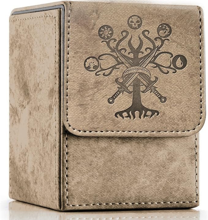 PROMAXIBINDER MTG Card Deck Box, Commander Deck Box Fits 100+ Single Sleeved Cards, Storage for TCG/MTG Crads, PU Leather Strong Magenet (Mud, Tree)