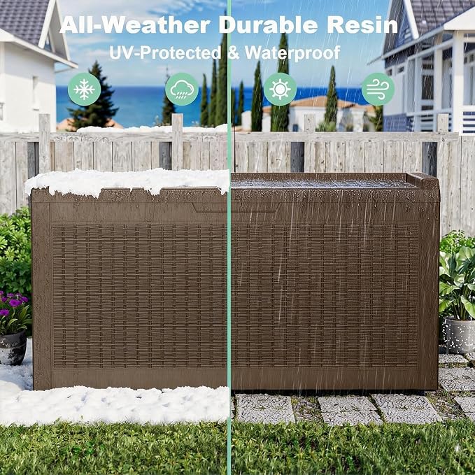 ROJIK Outdoor Storage Box, 70 Gallon Waterproof Deck Box, Weatherproof Resin Outside Storage Bin for Patio Furniture, Garden Tools, Pool Accessories, Cushion, Gray