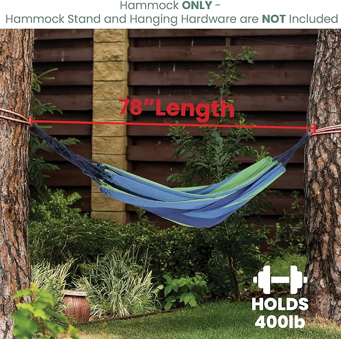 Northlight 32816484 Blue and Green Striped Woven Cotton Double Brazilian Hammock