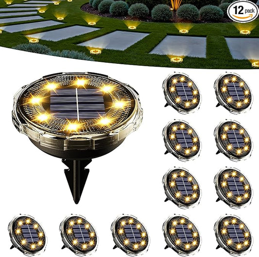 SOLPEX Solar Ground Lights 12 Pack, Solar Pathway Lights Outdoor Waterproof, Landscape Lighting for Garden, Walkway, Driveway, Yard, Deck, Patio, Swimming Pool (Warm White)