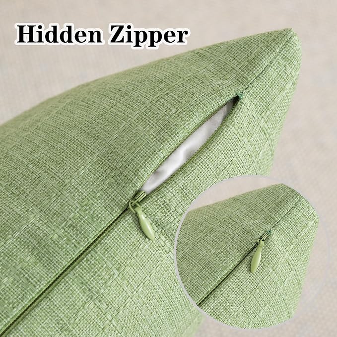 Kevin Textile Outdoor Waterproof 22”x22” Pillow Covers 2 Pack, Sage Green | Water Resistant, Soft Faux Linen-cotton Yarn-dyed Woven Texture Throw Pillow Covers for Tent Patio Garden Couch Sofa