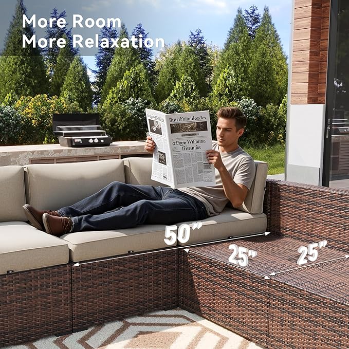 LazySunsets 14 Piece Outdoor Patio Furniture Set with Coffee Table, Outdoor Patio Furniture Sets with Waterproof Cover and 4'' Cushion, Wicker Outdoor Conversation Set for Backyard & Garden, Beige