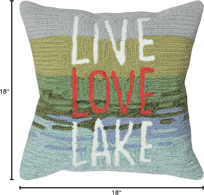 Liora Manne Lush Decor FRONTPORCH Indoor/Outdoor Handmade Pillow - Transitional Graphic Casual Nature Accent (Live Love Lake Water) (18" x 18")