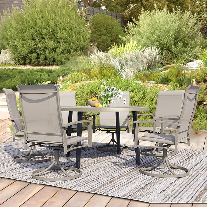 47" Round Patio Table with Umbrella Hole, Metal Outdoor Dining Table for Garden, Backyard and Deck, 6 Person Round Patio Dining Table for Outside, Honey Oak