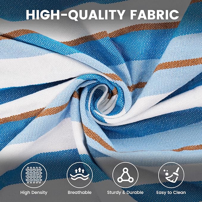 Lazy Daze Hammocks Cotton Fabric Spreader Bar Hammock and 10.5 Ft Wood Arc Hammock Stand Combo, for Indoor, Outdoor, Patio, Backyard, Blue and White