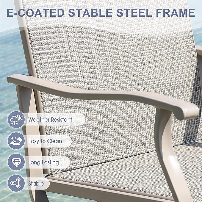 VICLLAX 7 Pieces Patio Dining Set, Patio Furniture Set of 6 Patio Swivel Dining Chairs and Rectangular Patio Table, Sandshell Chairs & Sandshell Tabletop