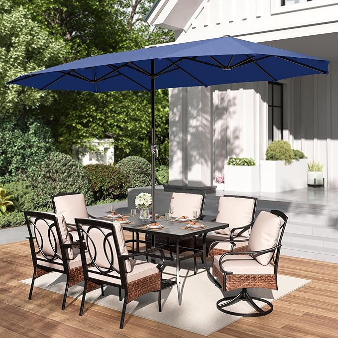 PHI VILLA 13ft Large Patio Umbrellas, Double-Sided Outdoor Market Rectangle Umbrella for Outside, Haze Blue