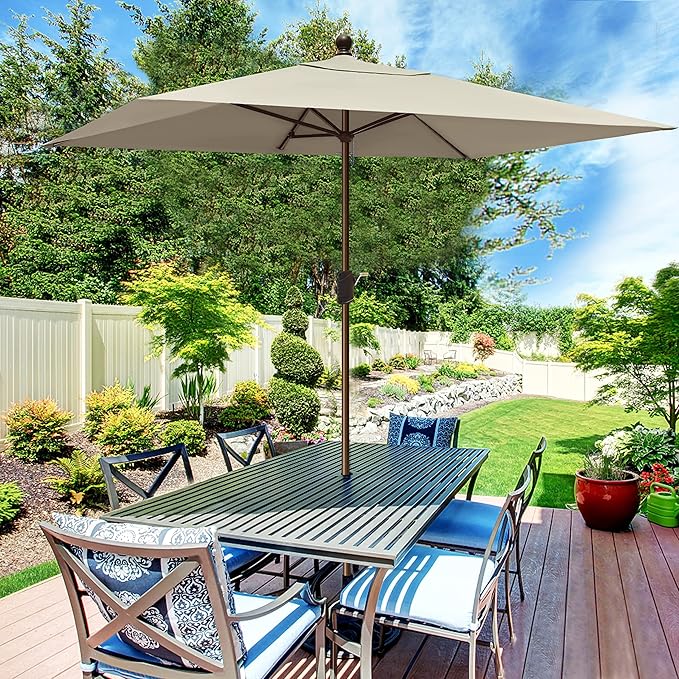 EliteShade USA 10-Year-Non-Fading 6.5x10Ft Rectangular Market Patio Umbrella, UPF 50+ UV Protection Performance Sun Umbrella, Heavy Duty Commercial Grade Outdoor Table Umbrella with Crank, Windproof Vented Top for Garden, Pool, Deck and Outdoor Playset...
