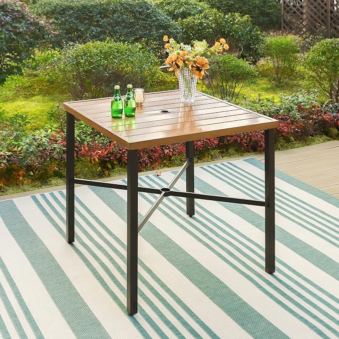 Sophia & William Patio Bar Table Outdoor Metal Square Bar Height Dining Table with 1.61’’ Umbrella Hole