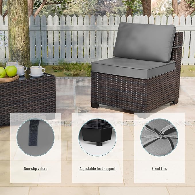 ALAULM 10 Pieces Patio Furniture Set with 2 Swivel Chairs Wicker Patio Conversation Set, Outdoor Sectional Furniture w/Coffee Table & Washable Seat Cushions-Grey