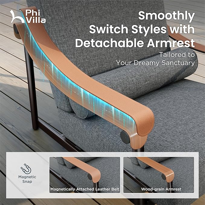 PHI VILLA 2PCS Patio Sofa Chair Set of 2, Extra Thick Cushion & Wider Deeper Seating, Metal Rustproof Frame & Olefin Cushion Fabric for All-Weather Outdoor Use (Backyard ICON Collection)