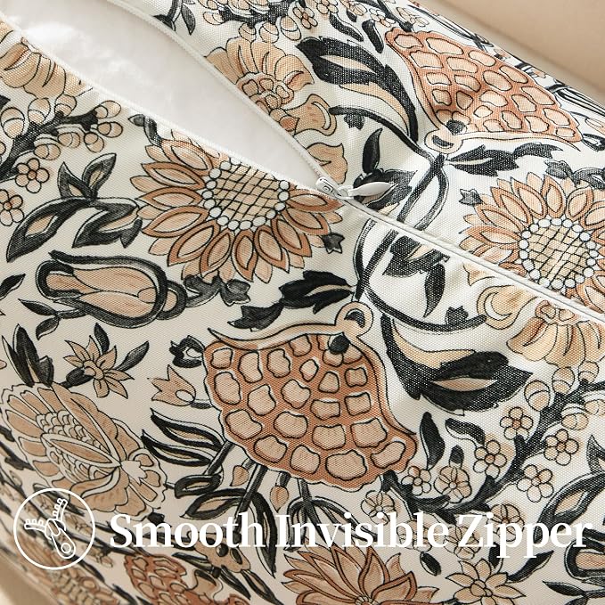 Allorry Outdoor Waterproof Pillow Covers 12x20 Brown Floral Outdoor Decor | Set of 2 Vintage Floral Block Print Pillow Cover,Farmhouse Boho Decorative for Spring Summer Outdoor Sofa Bedroom Decor