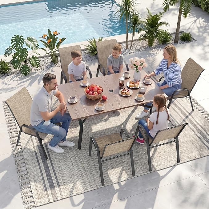 63'' Outdoor Dining Table for 6, Black Metal Patio Dining Table with 1.97'' Umbrella Hole,Anti-Rust Waterproof Square Table for Porch Deck Poolside Garden Backyard