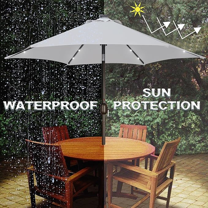 Blissun 7.5 ft Solar Umbrella, 18 LED Lighted Patio Umbrella, Table Market Umbrella