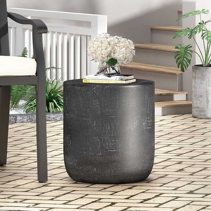 WILLIAMSPACE ø15.5 Concrete Side Table Black End Table for Outdoor, Modern Retro Small Drum Coffee Table, Durable End Table for Living Room, No Assembly, Magnesium Oxide, Matte Black