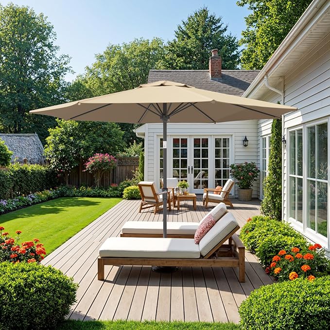 Outdoor Patio Umbrella, Table Umbrella with Push Button Tilt and Crank, 8 Ribs Market Umbrella
