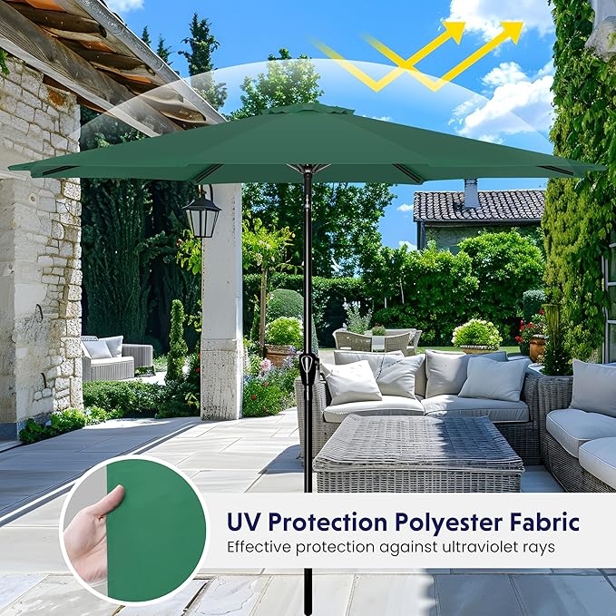 iPower 9ft Patio Umbrella Outdoor Table Umbrellas with 8 Sturdy Ribs, Push Button Tilt and Crank for Yard, Pool and Garden