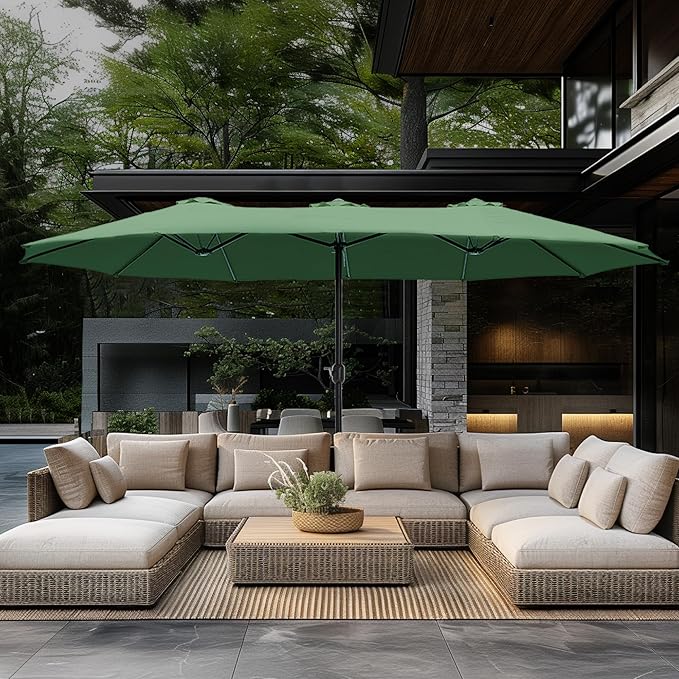 GREEN PARTY 15 ft Rectangular Patio Umbrella with Base Included, Large Double-Sided Outdoor Table Umbrella with Crank, 1.9" Pole UPF 50+ UV Resistant for Pool Deck Backyard Garden, Mint Green