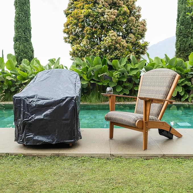Cambridge Casual Camden Teak Wood Padded Woven Seat Patio Adirondack Conversation Set of 3, Chat Set with 2 Adirondack Chairs and Side Table, Free Patio Cover, Weather-Resistant