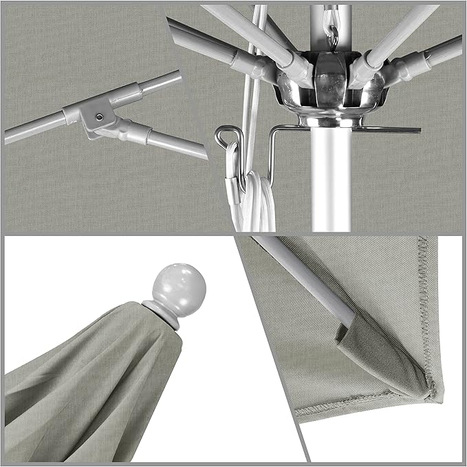 California Umbrella 11' Rd. Venture Series Contract Grade Patio Umbrella, Pulley Open, Silver Finish, Sunbrella Dove