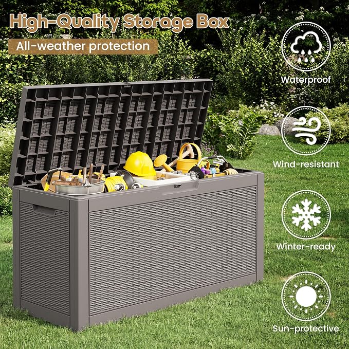 72 Gallon Outdoor Storage Box, Waterproof Resin Deck Box with Lockable Lid – Storage Cabinet for Patio Furniture, Pool Supplies, Garden Tools – Indoor & Outdoor Use