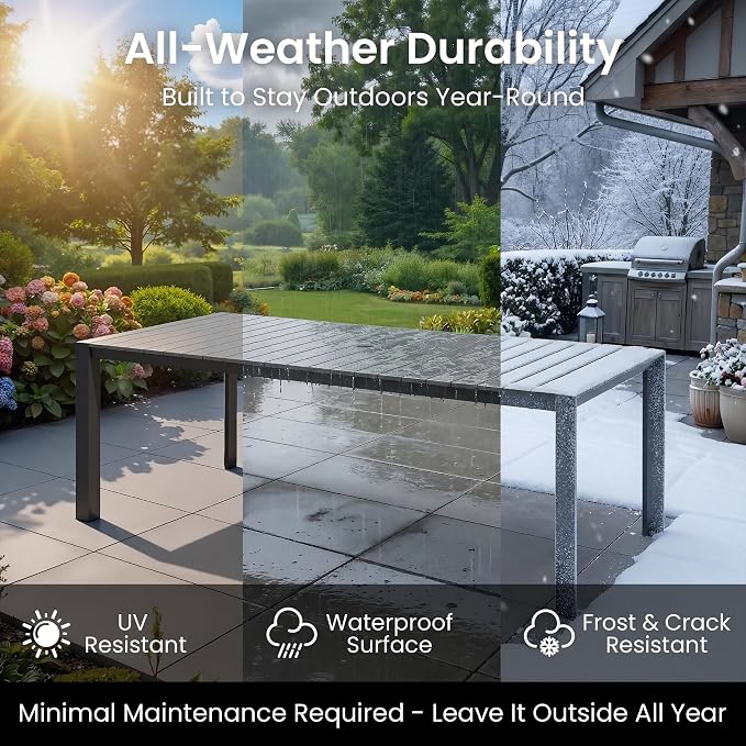 9 Pieces Outdoor Dining Set, 83" Patio Table and Stackable Chairs | All-Weather Aluminum Frame Adjustable Umbrella Hole & WPC for Garden, Patio, Backyard (Grey)