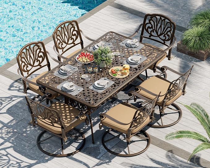TITIMO Cast Aluminum Patio Dining Table 59'' - Outdoor Dining Rectangle Table Weather-Resistant Table with 2.0" Umbrella Hole for Balcony Lawn Garden Backyard Outdoor Furniture(59" Lx35.2 Wx 28.4" H)