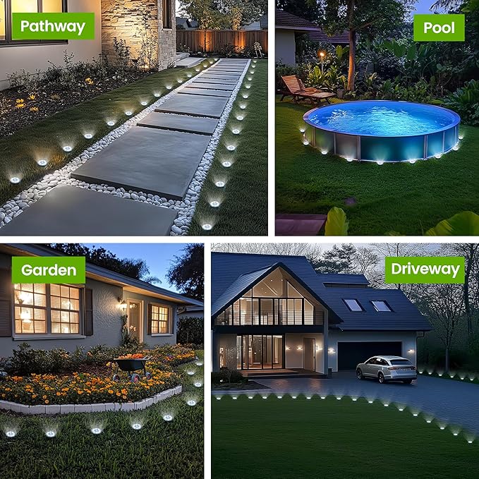 PATIOWIN Mini Solar Ground Lights, 16 Pack Solar Garden Lights, Solar Powered Pathway Lights Warterproof, Outdoor Lights for Driveway, Walkway, Backyard, Patio (Cool White)