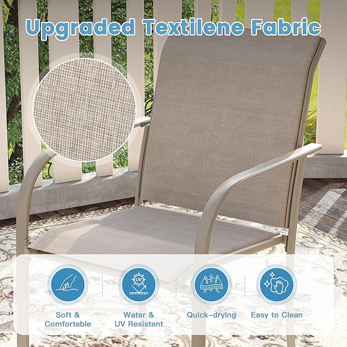 DIFY 5 Pieces Outdoor Patio Dining Set for 4, 40.6" Sandshell Round Metal Dining Table and 4 Sandshell Stackable Sling Dining Chairs, Outdoor Table and Chairs for Lawn Garden Backyard Deck