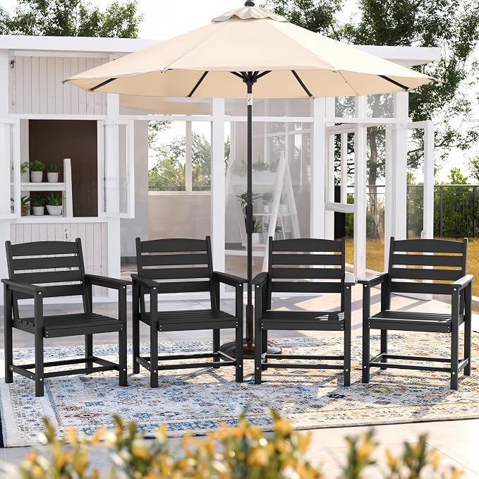 UDPATIO HDPE Outdoor Dining Chair Set Patio Furniture Heavy Duty | Seating Extra-Wide Easy to Assembly All-Weather for Pool Garden Backyard Indoor Kitchen Grey Black