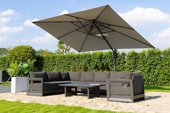 PURPLE LEAF Patio Furniture Set Open-End Outdoor Couch with 9.6" Thick Cushion and Soft Pillows 8 Piece Outdoor Sectional Sofas with Table Modern Outdoor Conversation Sets for Yard Deck Pool, Grey