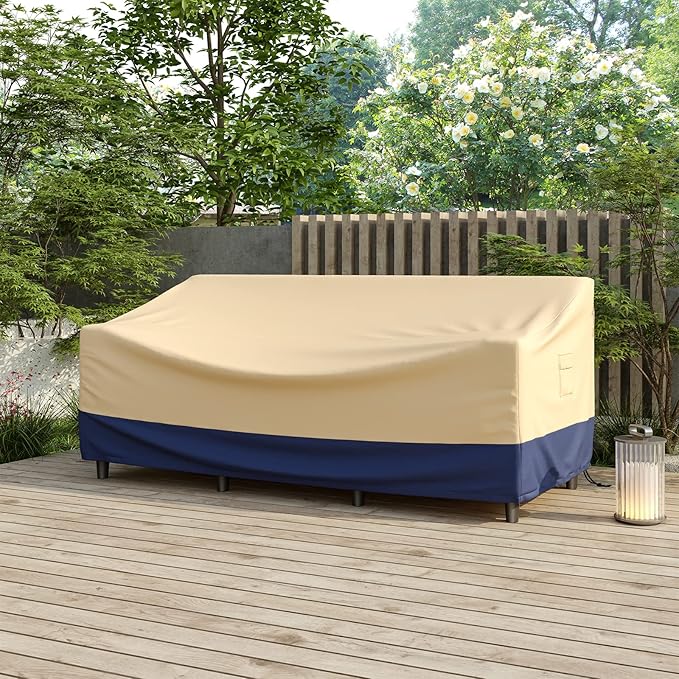 Tangkula Patio 3-Seater Waterproof Outdoor Deep Sofa Cover with Padded Handle & Click-Close Straps, Air Vent, Heavy Duty PU Couch Cover, 77" W x 43" D x 29.9" H