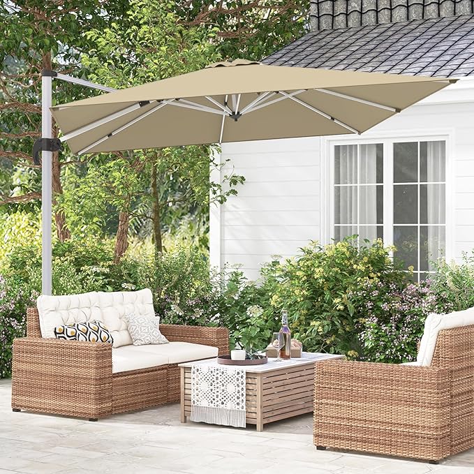 Cantilever Patio Umbrella Aluminum Offset Umbrella with 360-Degree Rotation & Adjustable Tilt, Large Patio Offset Umbrella for Garden, Pool, Backyard & Deck