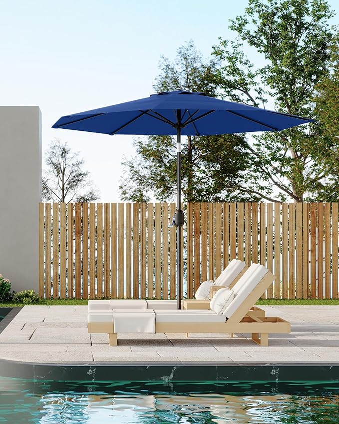 PeakPursuit 9FT Patio Umbrella Outdoor, Market Umbrella, Table Umbrella with Push Button Tilt and Crank, 8 Sturdy Ribs UV Protection Waterproof for Garden, Pool, Deck, Backyard