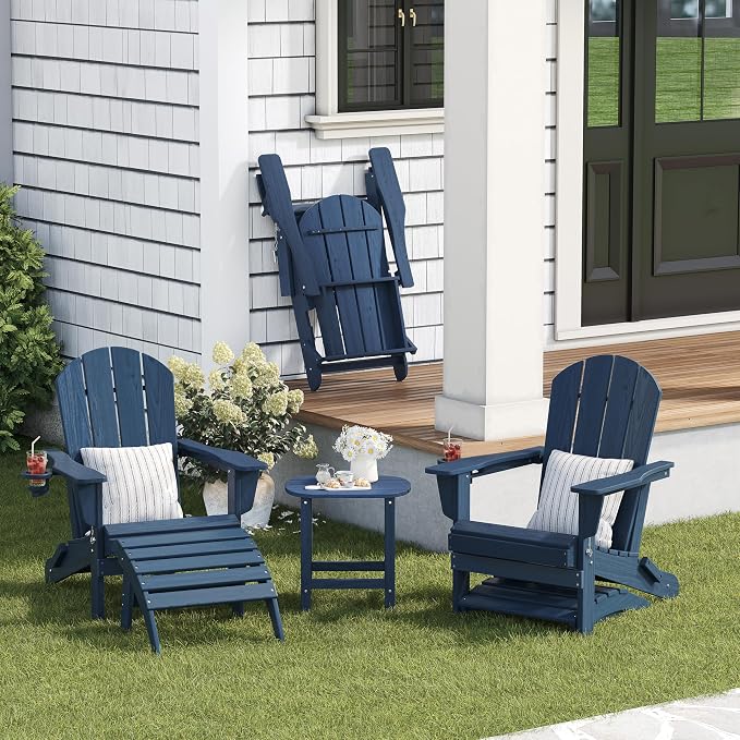 Outdoor Adirondack Side Table for Patio Porch Pool, 18" HDPE Weather Resistant End Table for Backyard and Indoor Use, Easy Maintenance & Indoor Outdoor Durable Construction(Navy Blue)