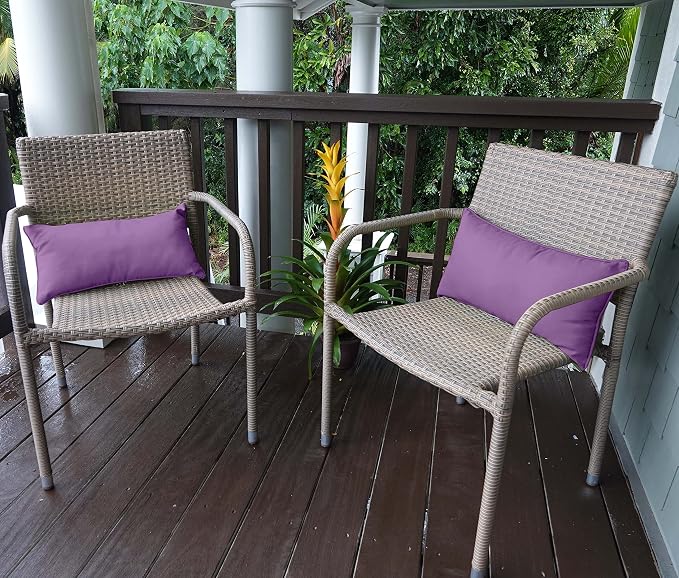 Indoor/Outdoor Polyester Fabric Lumbar Pillow Cover, All-Weather Waterproof Rectangular Cushion Case for Patio Furniture, 16 x 24 Set of 2 -Lavender