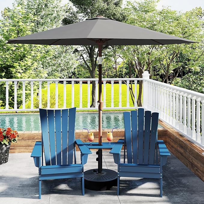 GREENVINES 9-FT-Patio-Umbrella | Outdoor-Table-Umbrellas | 8 Sturdy Fiberglass Ribs | Push Button Tilt & Crank | Waterproof | Market Umbrella | for Pool Backyard Garden Deck | Charcoal Gray