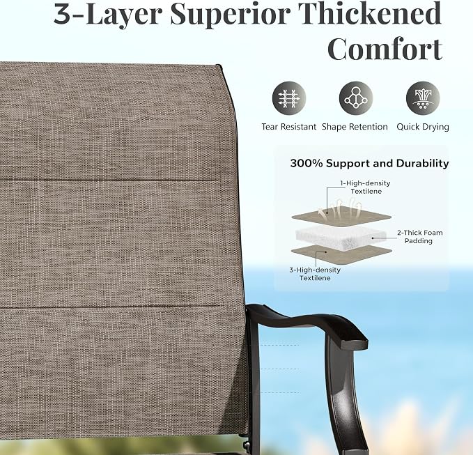 MIXPATIO 7 Pieces Patio Dining Set, Outdoor Table and Chairs, 6 x Textilene Swivel Dining Chairs and 60" Rectangle Black Table, for Cozy Garden Settings, Grey-Brown