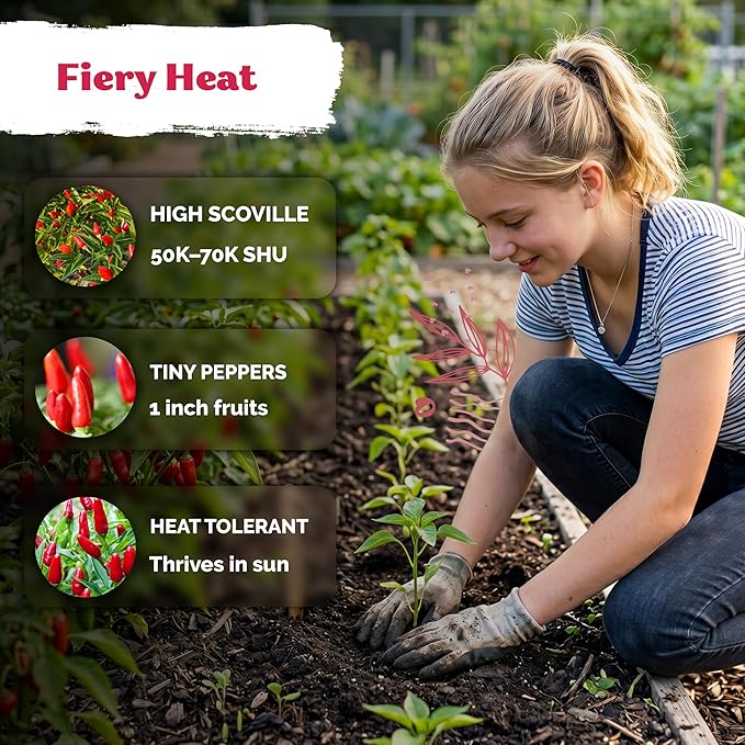 KVITER 55 Hot Pequin Pepper Seeds (Capsicum Annuum) Chile Piquin, Spicy, Heat Tolerant, Heirloom, Non GMO Seed Packets - Annual Vegetable Seeds for Containers, Greenhouses, Vegetable Garden
